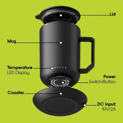 ionMug & Charging Coaster, 12oz. Stainless Steel Self Heating Coffee Mug with Lid, 3.5" x 3.5" x 5"