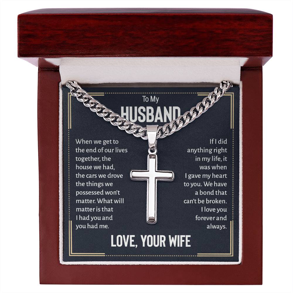 Artisan Cross Necklace - For Husband Love Your Wife