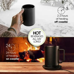 ionMug & Charging Coaster, 12oz. Stainless Steel Self Heating Coffee Mug with Lid, 3.5" x 3.5" x 5"