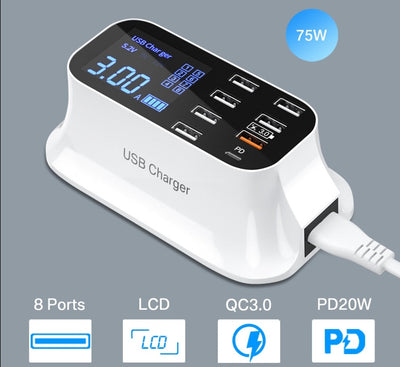 8/4-Port LED Display USB Charger